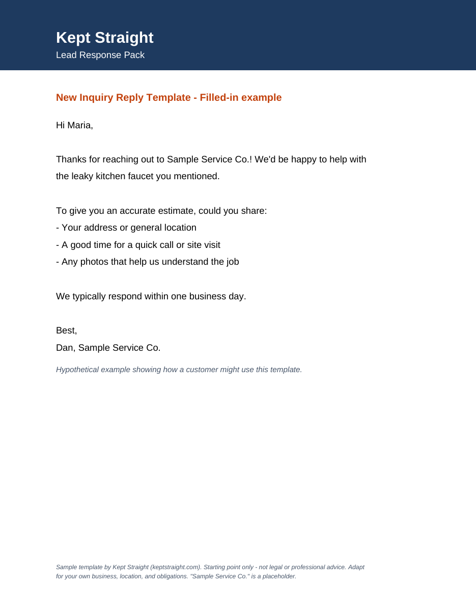 Sample pages from Field-Service Lead Response Pack — page 2