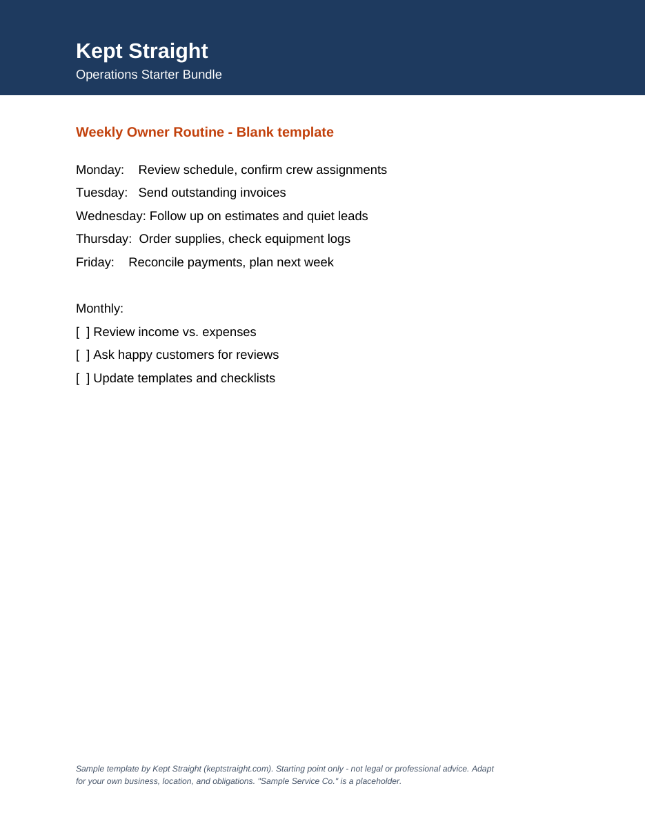 Sample pages from Service Business Operations Starter Bundle — page 1